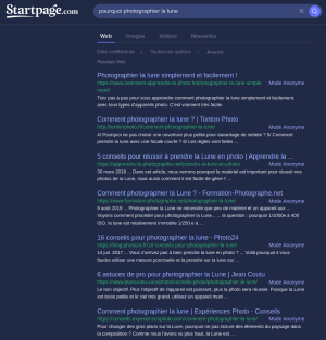 Recherche de « Pourquoi photographier la Lune » sur Startpage