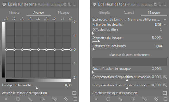 Onglets du module Égaliseur de tons