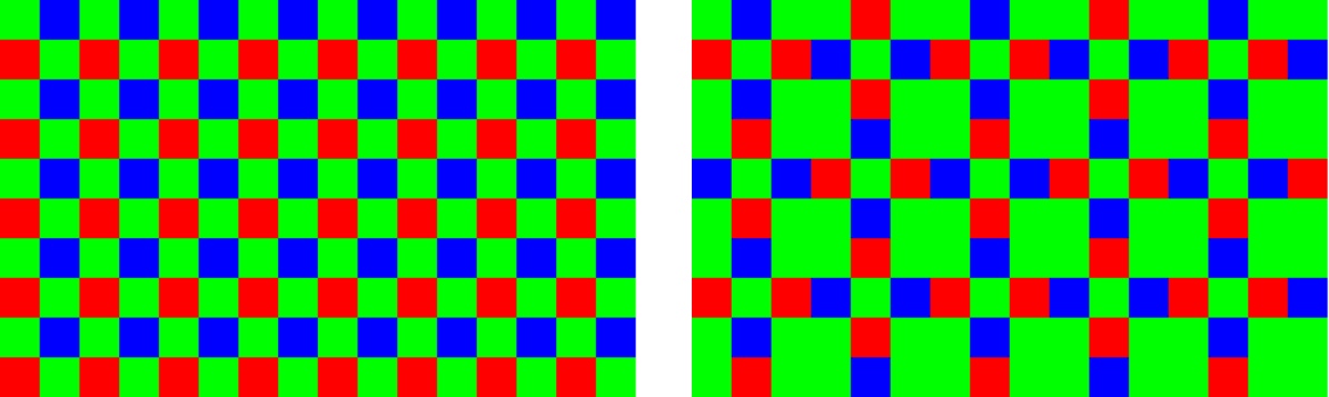 Matrices de filtre de Bayer et X-trans